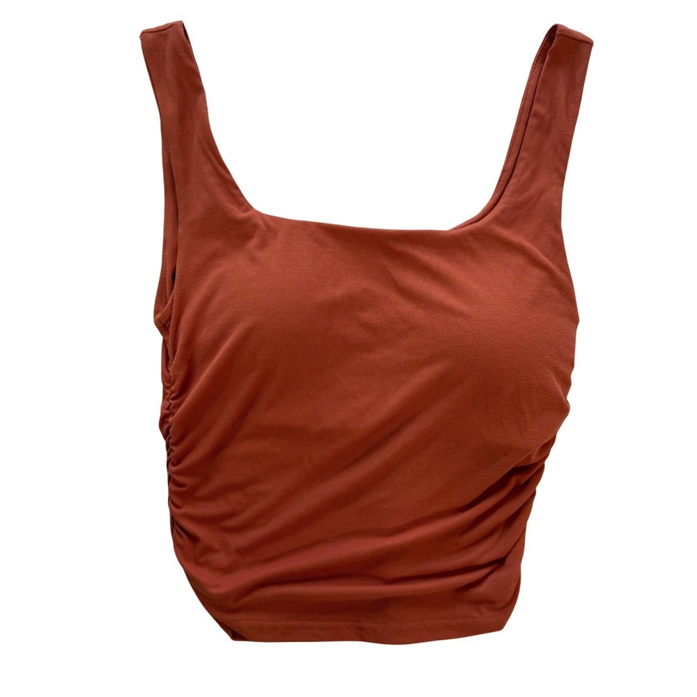 OGL Ruched Side Tank Top Built-in Bra Rust Orange Size M stretch squareneck